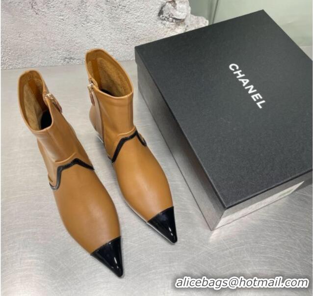 Good Quality Chanel Calfskin Heel Ankle Boots 3cm G35833 Brown