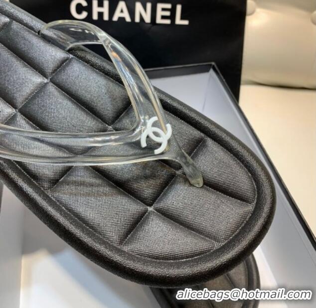 Trendy Design Chanel Leather Flat Thong Sandals with Front CC Black 072151