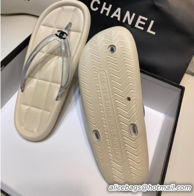 Best Product Chanel Leather Flat Thong Sandals with Front CC Beige 072154