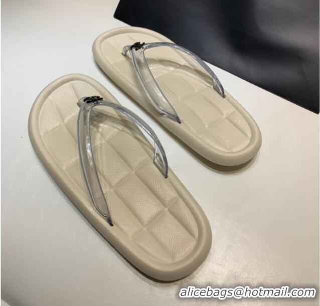 Best Product Chanel Leather Flat Thong Sandals with Front CC Beige 072154