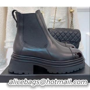 Classic Hot Chanel Calfskin Ankle Platform Boots G39208 Black