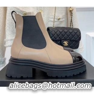 Discount Chanel Calfskin Ankle Platform Boots G39208 Beige