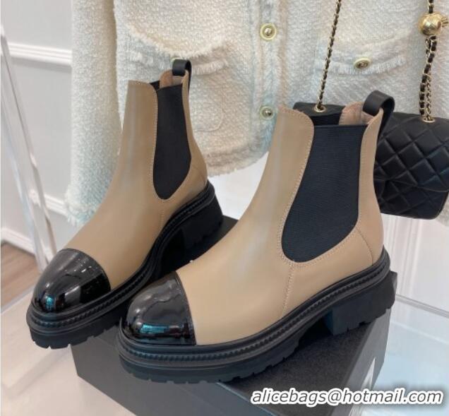 Discount Chanel Calfskin Ankle Platform Boots G39208 Beige