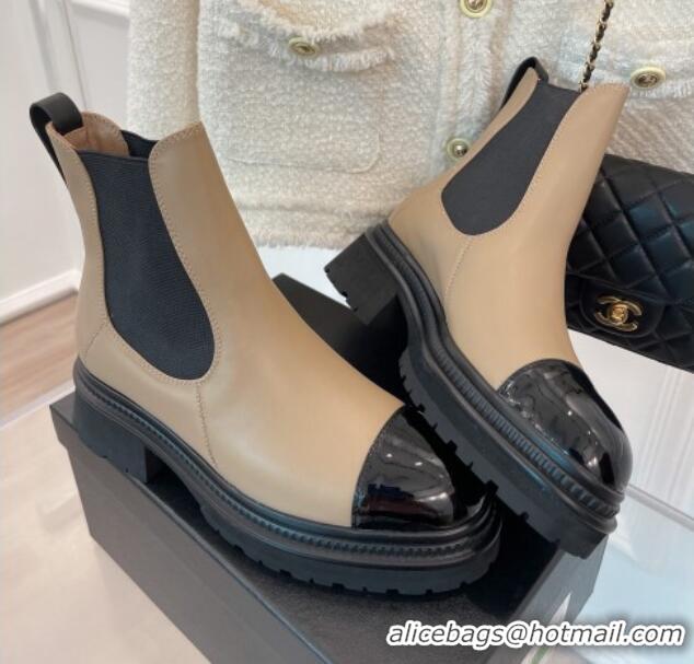 Discount Chanel Calfskin Ankle Platform Boots G39208 Beige