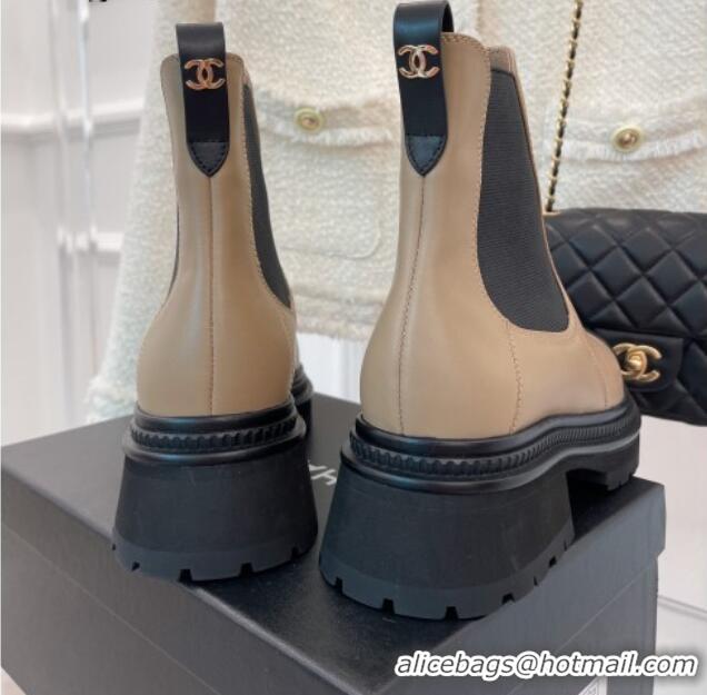 Discount Chanel Calfskin Ankle Platform Boots G39208 Beige