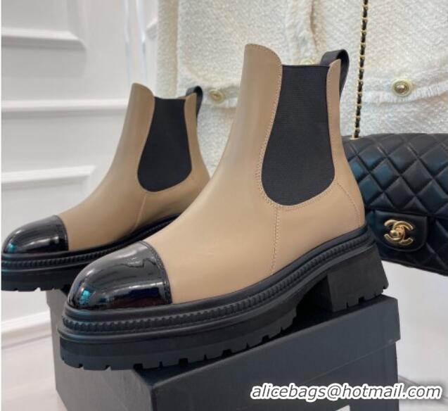 Discount Chanel Calfskin Ankle Platform Boots G39208 Beige