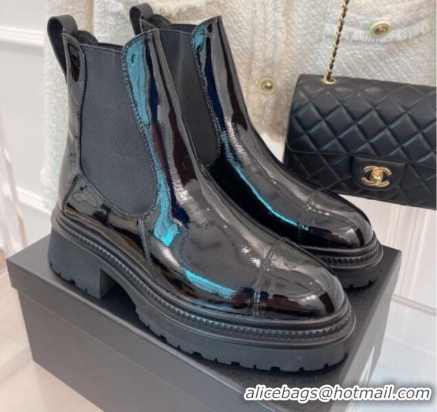 Most Popular Chanel Patent Leather Ankle Platform Boots G39208 Black