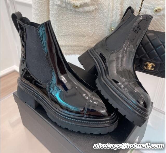 Most Popular Chanel Patent Leather Ankle Platform Boots G39208 Black