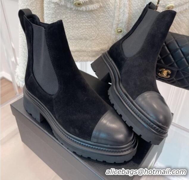 Feminine Chanel Suede Ankle Platform Boots G39208 Black