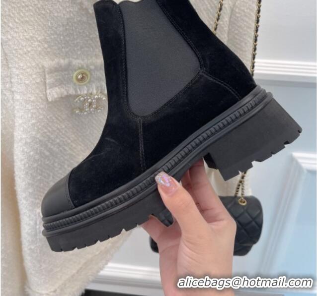 Feminine Chanel Suede Ankle Platform Boots G39208 Black