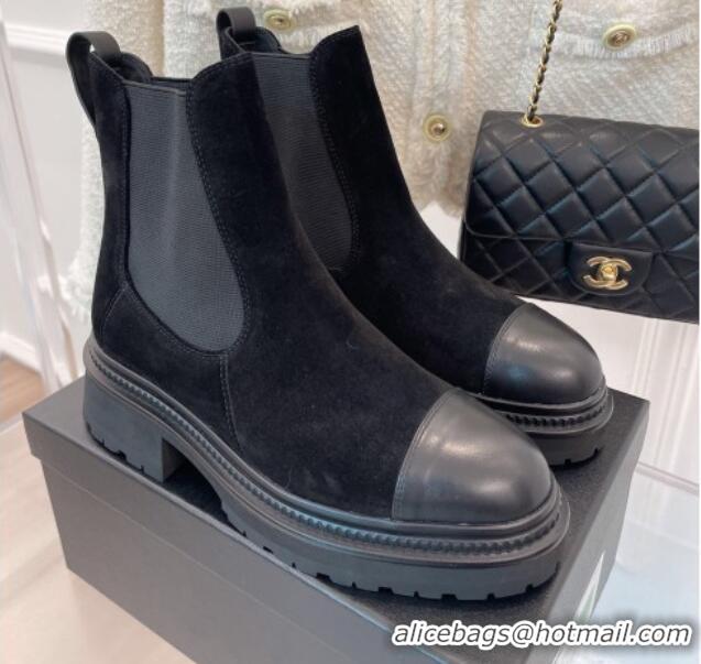 Feminine Chanel Suede Ankle Platform Boots G39208 Black