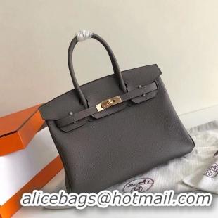 Top Grade Hermes Birkin Bag 25cm in Epsom Leather Calfskin H025 Tinware Grey/Gold (Half Handmade)