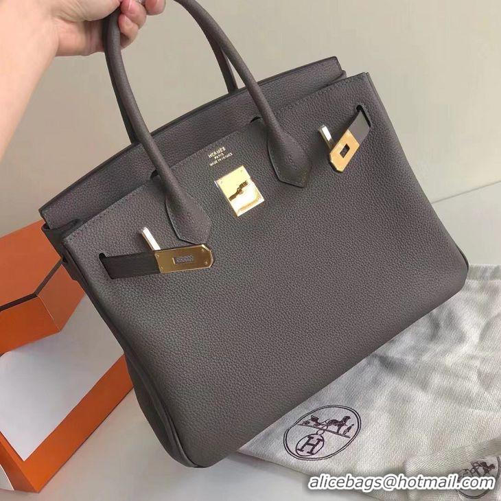 Top Grade Hermes Birkin Bag 25cm in Epsom Leather Calfskin H025 Tinware Grey/Gold (Half Handmade)