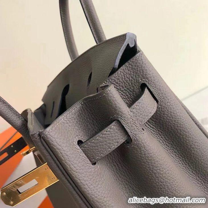 Top Grade Hermes Birkin Bag 25cm in Epsom Leather Calfskin H025 Tinware Grey/Gold (Half Handmade)