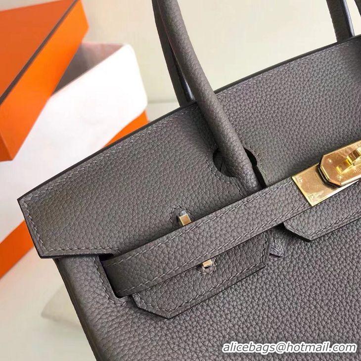 Top Grade Hermes Birkin Bag 25cm in Epsom Leather Calfskin H025 Tinware Grey/Gold (Half Handmade)