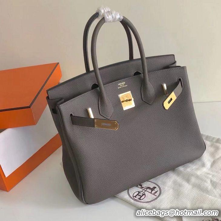 Top Grade Hermes Birkin Bag 25cm in Epsom Leather Calfskin H025 Tinware Grey/Gold (Half Handmade)