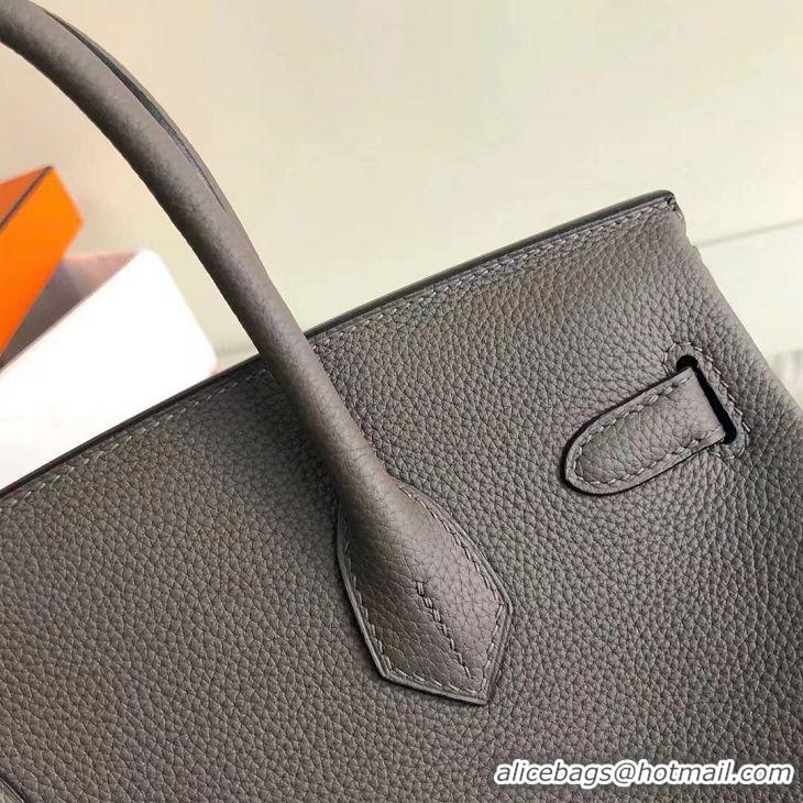 Top Grade Hermes Birkin Bag 25cm in Epsom Leather Calfskin H025 Tinware Grey/Gold (Half Handmade)