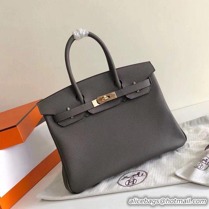 Top Grade Hermes Birkin Bag 25cm in Epsom Leather Calfskin H025 Tinware Grey/Gold (Half Handmade)