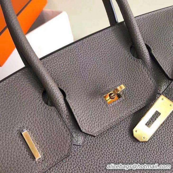 Top Grade Hermes Birkin Bag 25cm in Epsom Leather Calfskin H025 Tinware Grey/Gold (Half Handmade)