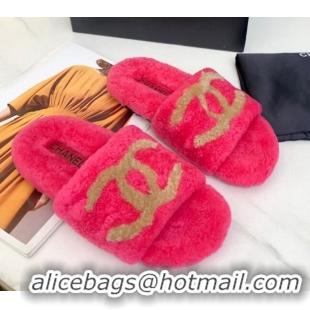 Stylish Chanel Shearling CC Flat Slide Sandals Pink 072170