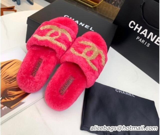 Stylish Chanel Shearling CC Flat Slide Sandals Pink 072170