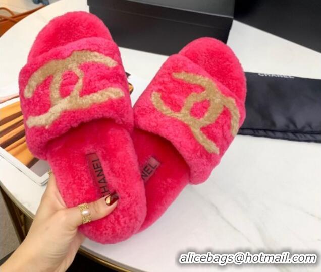 Stylish Chanel Shearling CC Flat Slide Sandals Pink 072170