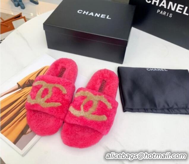 Stylish Chanel Shearling CC Flat Slide Sandals Pink 072170