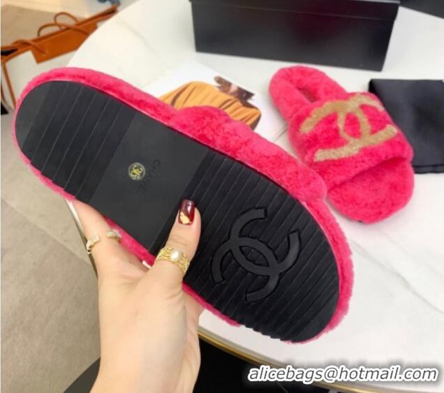 Stylish Chanel Shearling CC Flat Slide Sandals Pink 072170