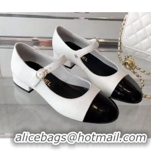 Fashion Chanel Lambskin Mary Janes Shoes White 072172