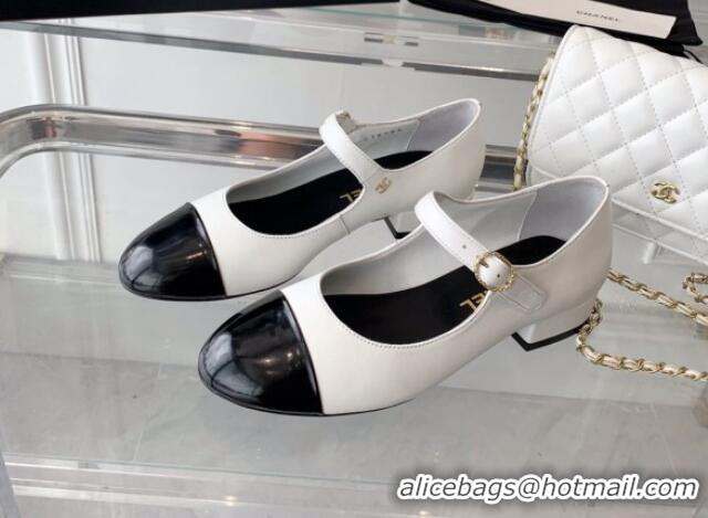 Fashion Chanel Lambskin Mary Janes Shoes White 072172