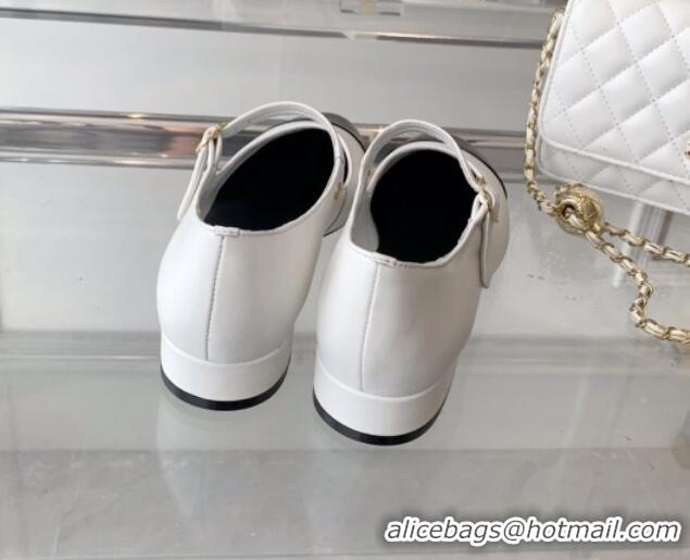 Fashion Chanel Lambskin Mary Janes Shoes White 072172