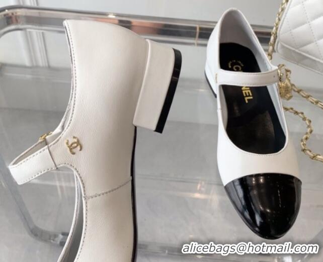 Fashion Chanel Lambskin Mary Janes Shoes White 072172