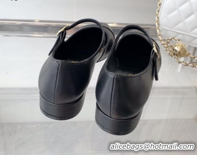 Sophisticated Chanel Lambskin Mary Janes Shoes Black 072173