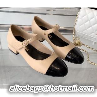 Good Quality Chanel Lambskin Mary Janes Shoes Nude 072174