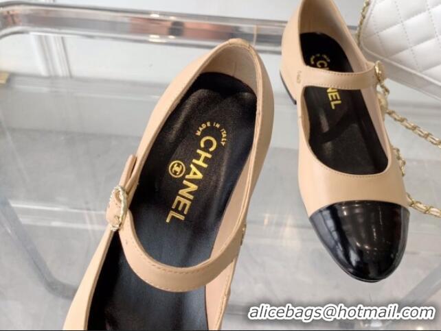 Good Quality Chanel Lambskin Mary Janes Shoes Nude 072174