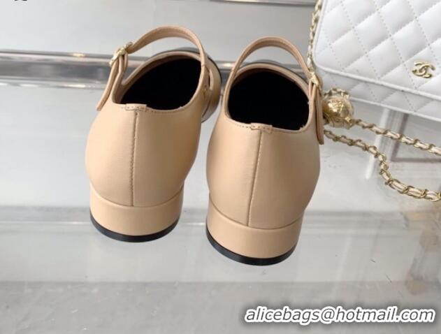 Good Quality Chanel Lambskin Mary Janes Shoes Nude 072174