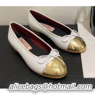 Good Product Chanel Lambskin Ballerinas with Bow White/Gold 072175