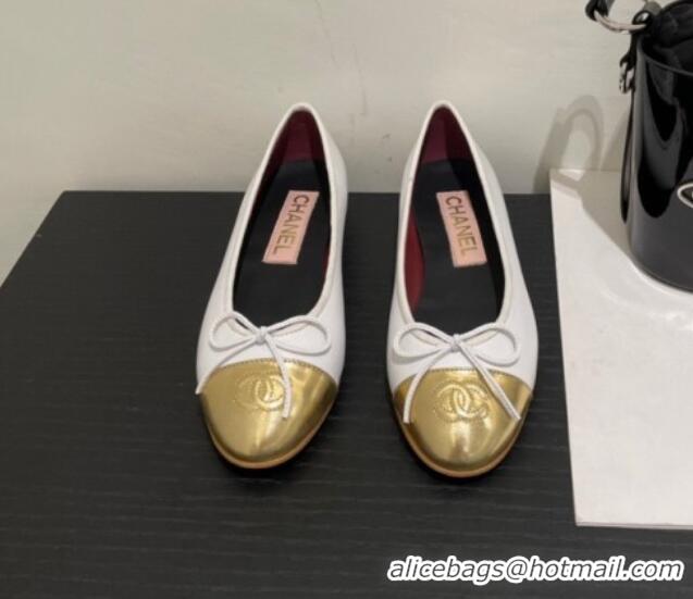 Good Product Chanel Lambskin Ballerinas with Bow White/Gold 072175