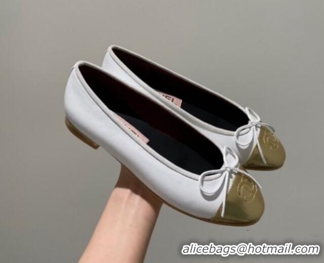 Good Product Chanel Lambskin Ballerinas with Bow White/Gold 072175