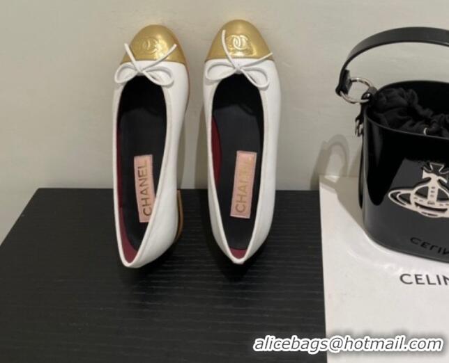 Good Product Chanel Lambskin Ballerinas with Bow White/Gold 072175