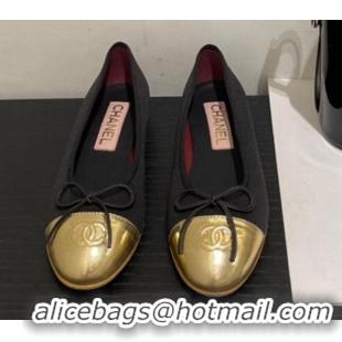 Grade Quality Chanel Lambskin Ballerinas with Bow Black/Gold 072176