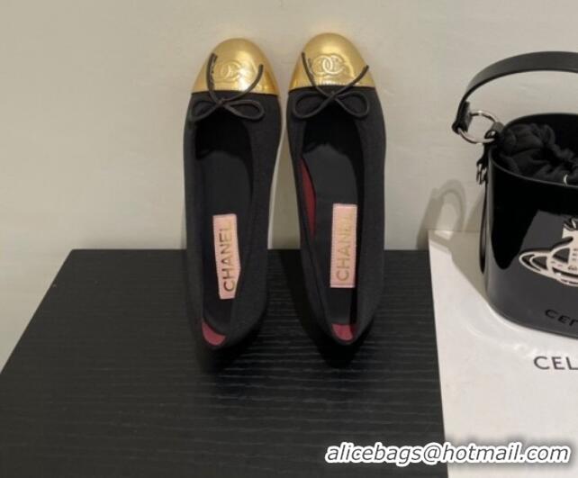 Grade Quality Chanel Lambskin Ballerinas with Bow Black/Gold 072176