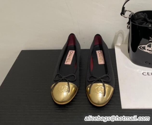 Grade Quality Chanel Lambskin Ballerinas with Bow Black/Gold 072176