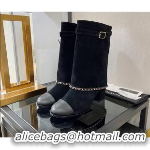 Low Price Chanel Suede Medium Heel Boots 6.5cm Black 080870