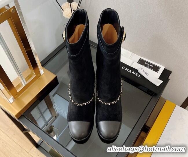 Low Price Chanel Suede Medium Heel Boots 6.5cm Black 080870