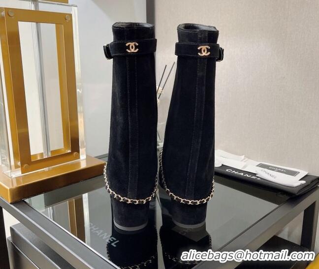 Low Price Chanel Suede Medium Heel Boots 6.5cm Black 080870