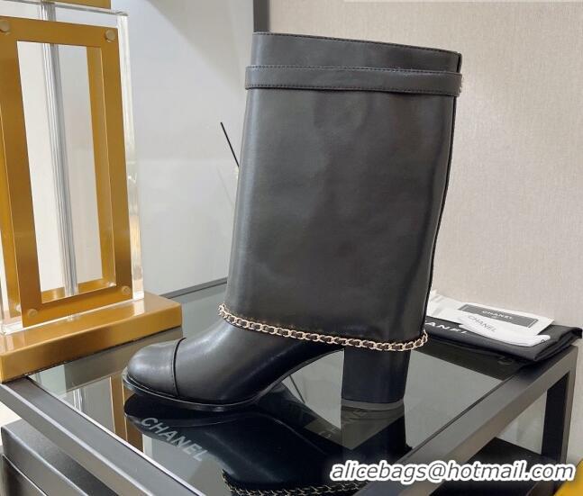 Most Popular Chanel Calfskin Medium Heel Boots 6.5cm Black 080872