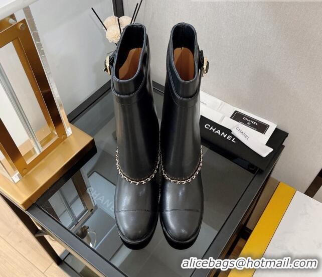 Most Popular Chanel Calfskin Medium Heel Boots 6.5cm Black 080872