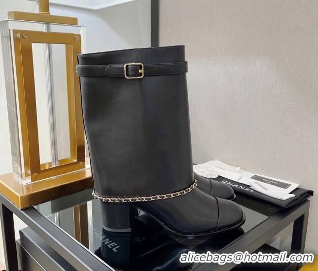 Most Popular Chanel Calfskin Medium Heel Boots 6.5cm Black 080872