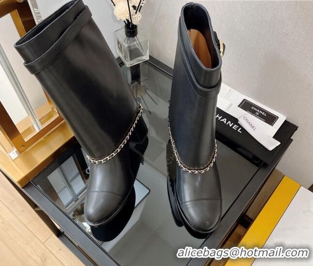 Most Popular Chanel Calfskin Medium Heel Boots 6.5cm Black 080872